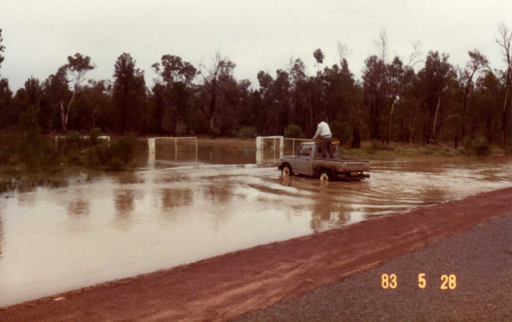 Flooded driveway, Moonie, 1983