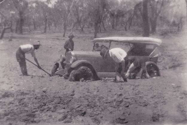 Bogged car at Miles, 1928