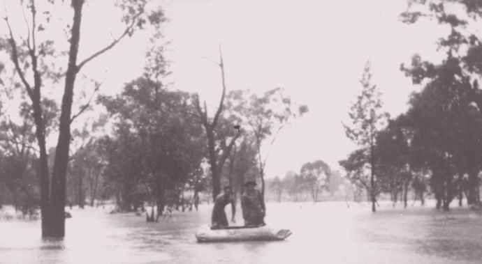Chinaman's Lagoon in flood, Miles, 1956