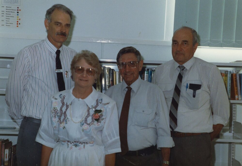 Chairman Don Whiteman &amp; CEO Phil Bougoure at the opening of Meandarra Library, 1993