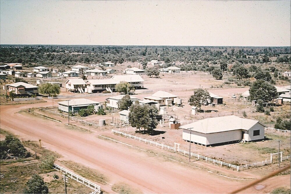 Aerial view of Tara from the water tower, circa 1958