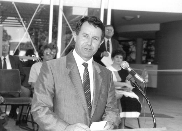 Brian Littleproud MLA at the opening of the Dalby Town Council Cultural &amp; Administration Centre, 1991