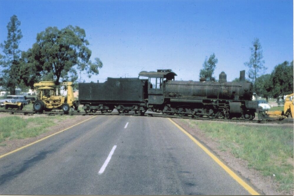 Relocation of steam locomotive, Miles, 1971