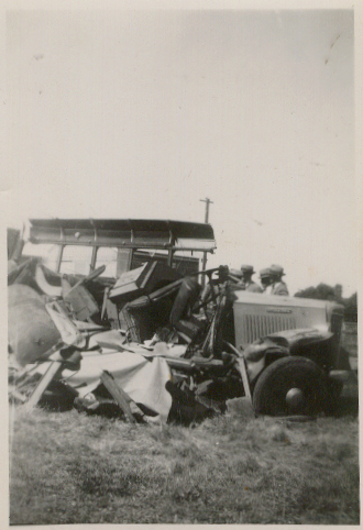 Motorbus crash at the level crossing, Dalby, 1939