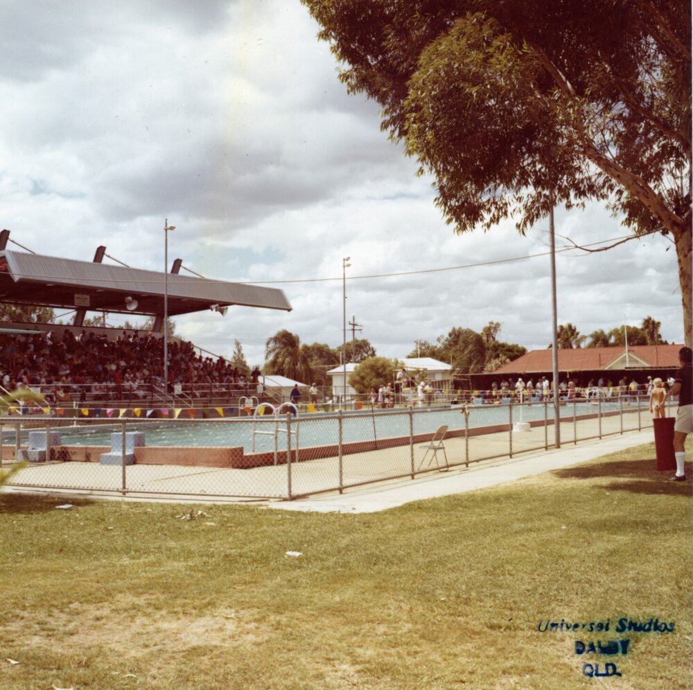 School swimming carnival at the Dalby Olympic Swimming Pool. circa 1970s