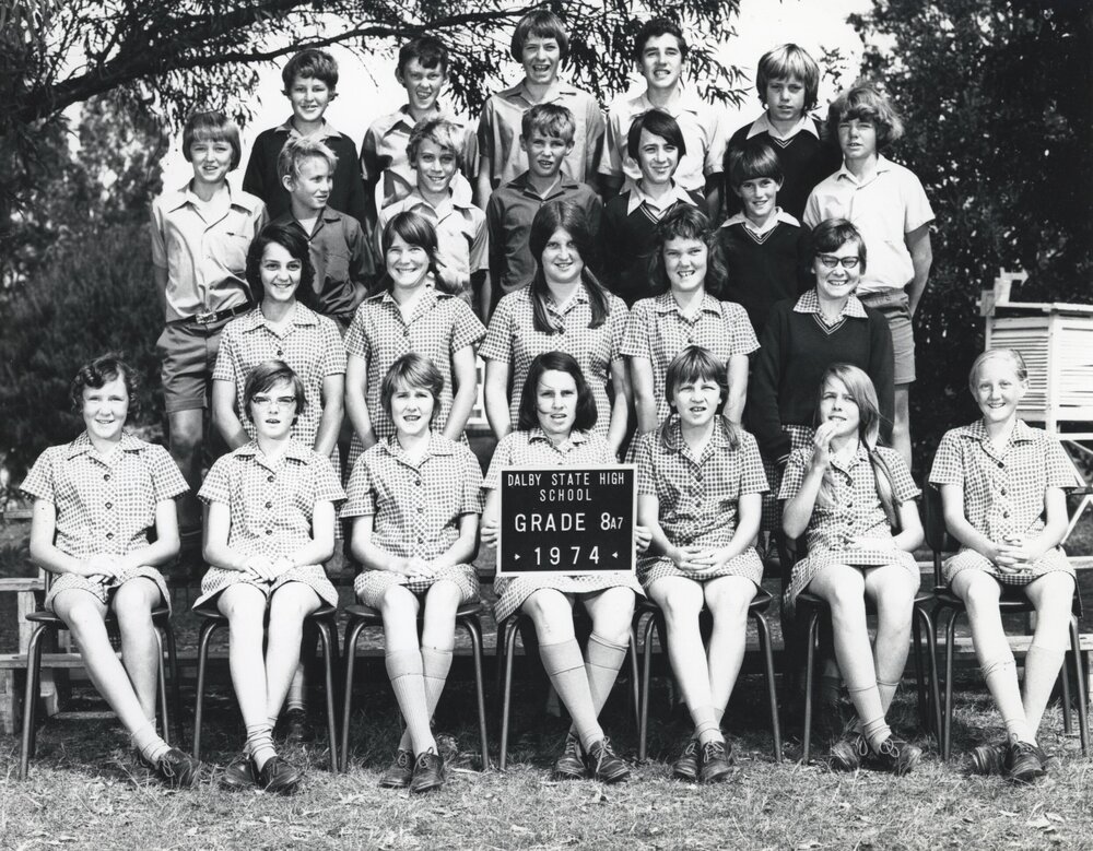 Students in Grade 8A7 at Dalby State High School, 1974