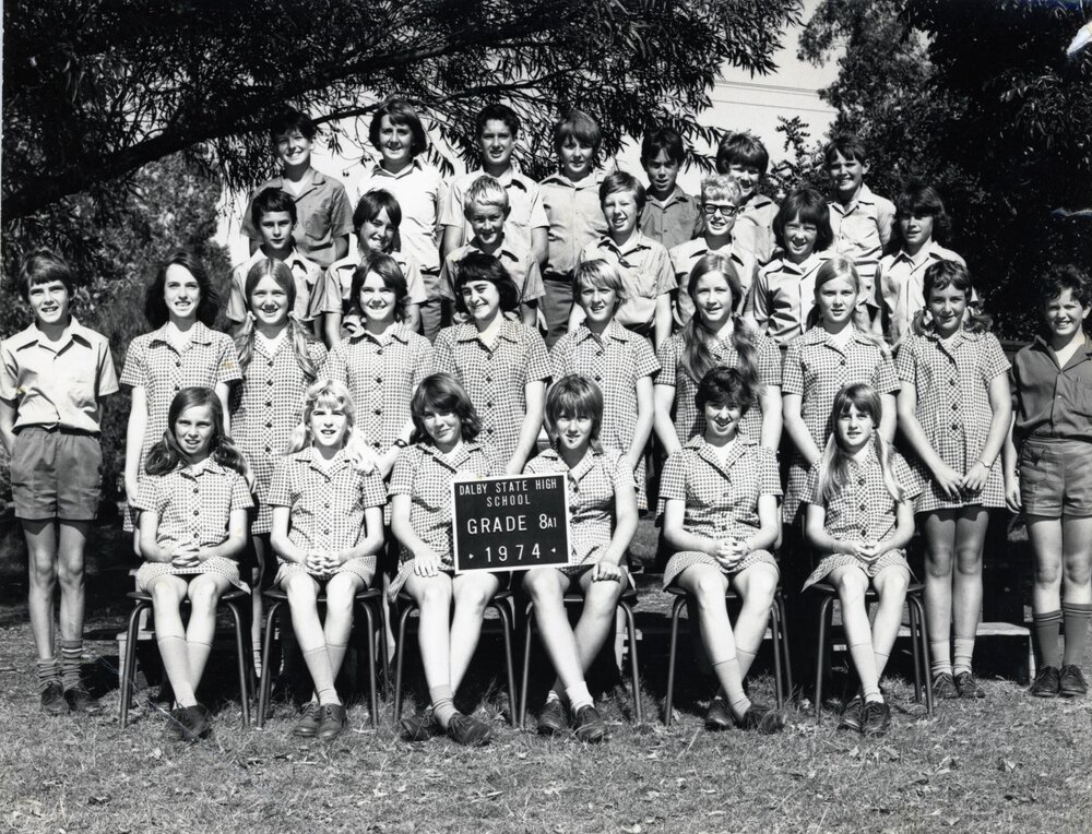 Students in Grade 8A1 at Dalby State High School, 1974