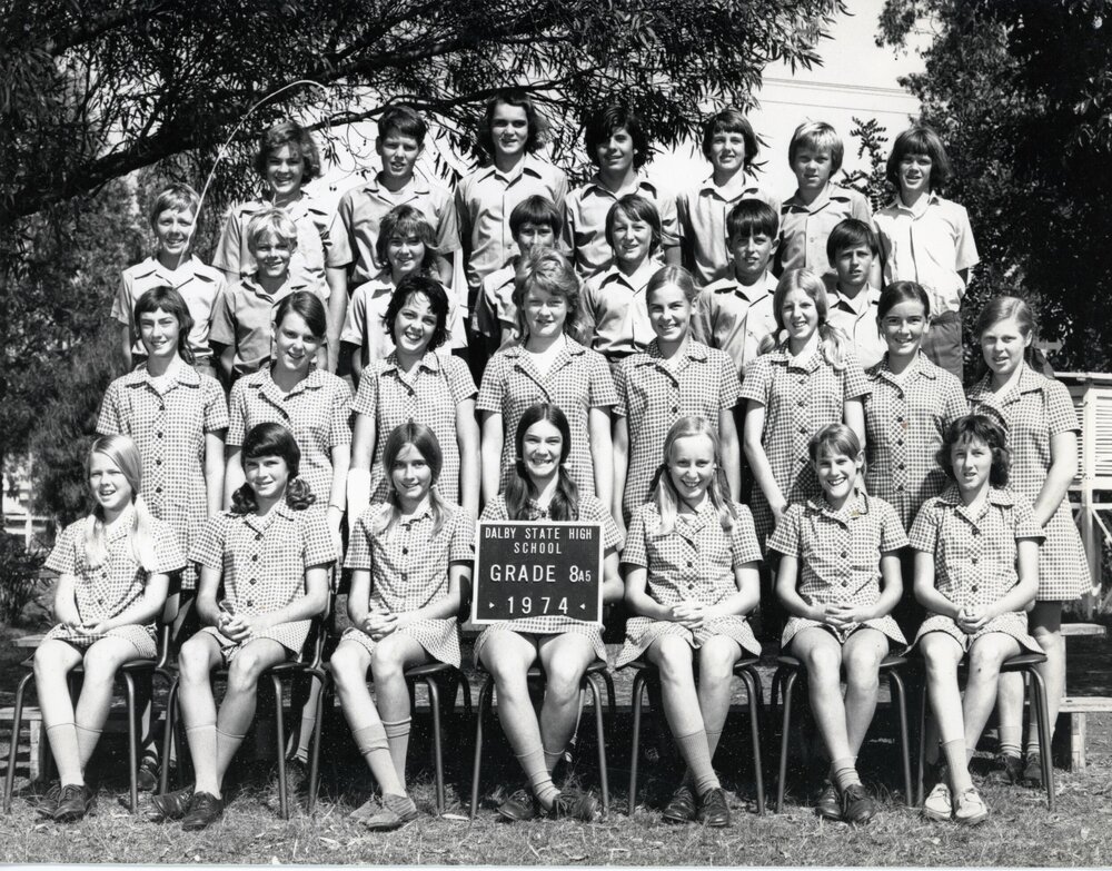 Students in Grade 8A5 at Dalby State High School, 1974