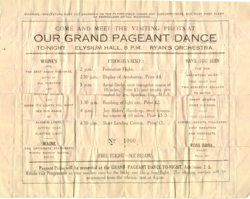 Aerial Pageant Program, Dalby, 1932