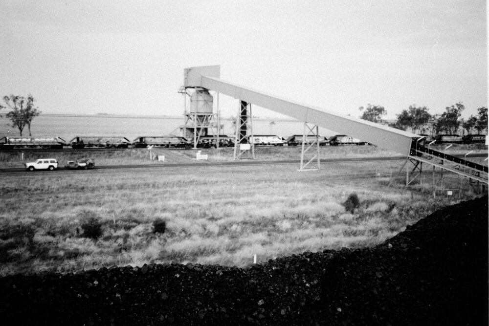 Train loading at Macalister Coal Loading Facility, circa 1994