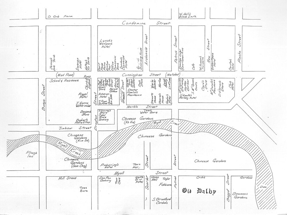 Map of Dalby commercial area, circa 1900s