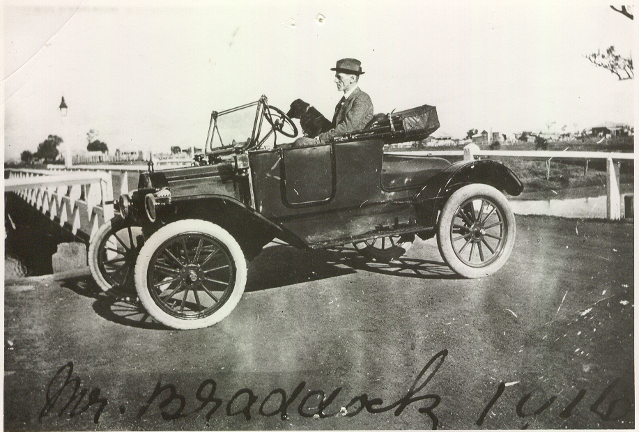 John Braddock in his motor car, Dalby, 1914