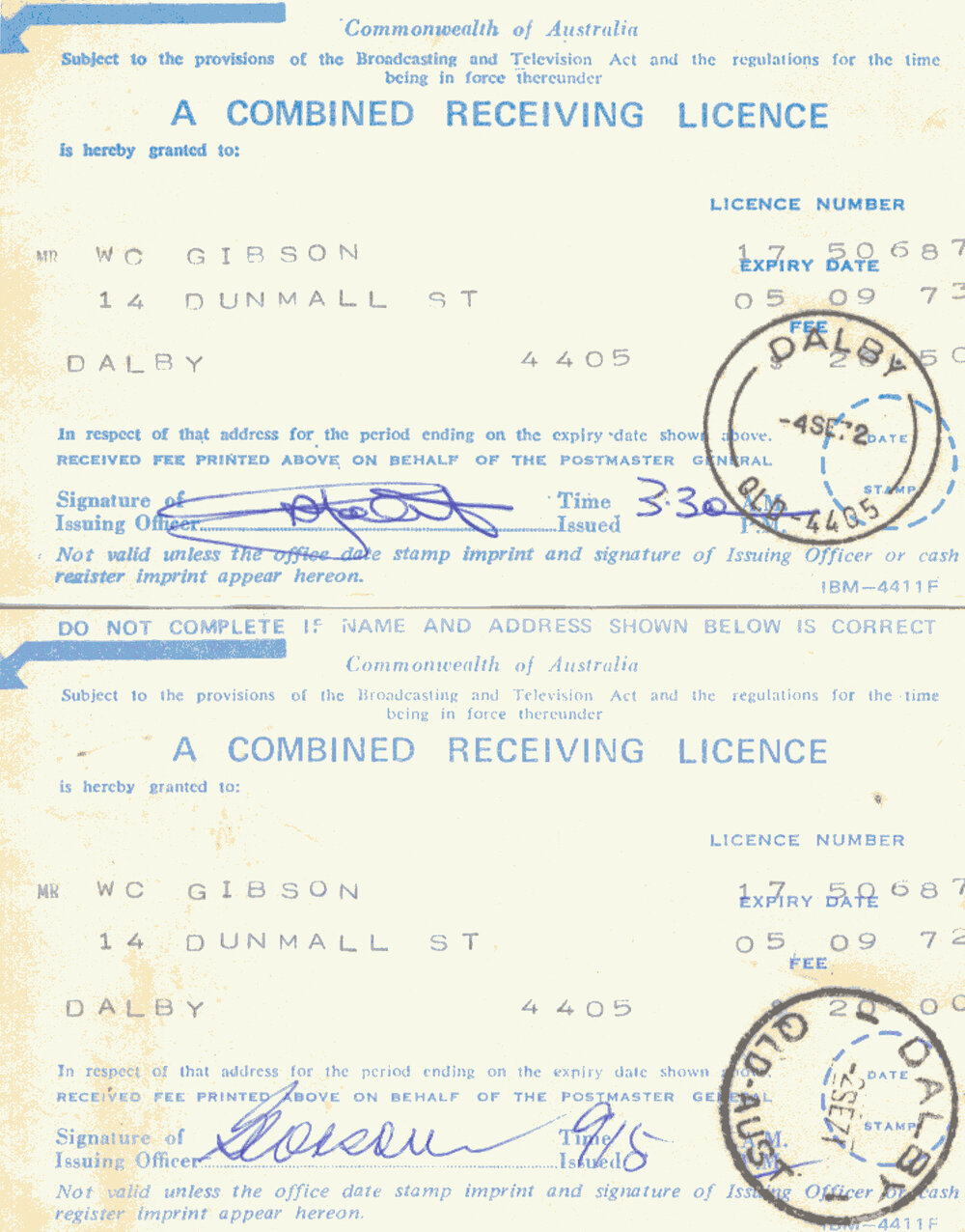 Combined Receiving Licence, 1971-72