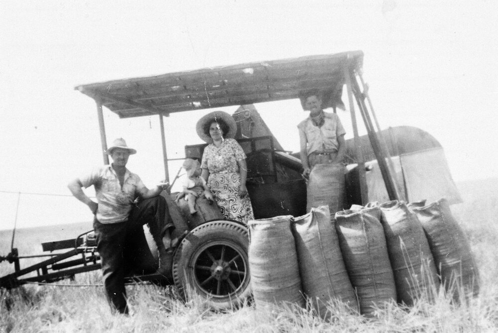 Bagging grain with the family, no location, no date