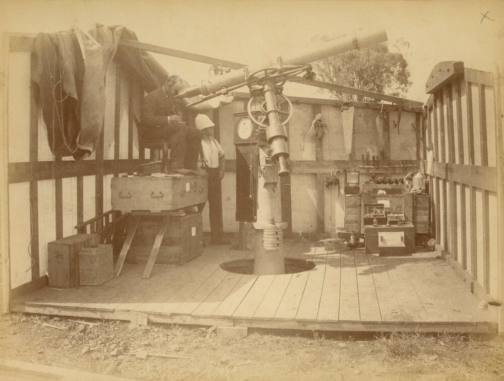 Leonard Darwin with the Transit of Venus telescope at Jimbour Station, 1882 