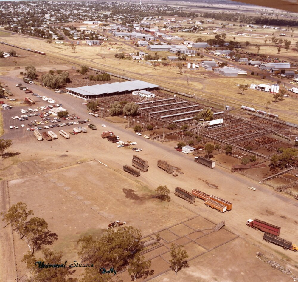 Aerial views of  Dalby Saleyards, circa 1970s