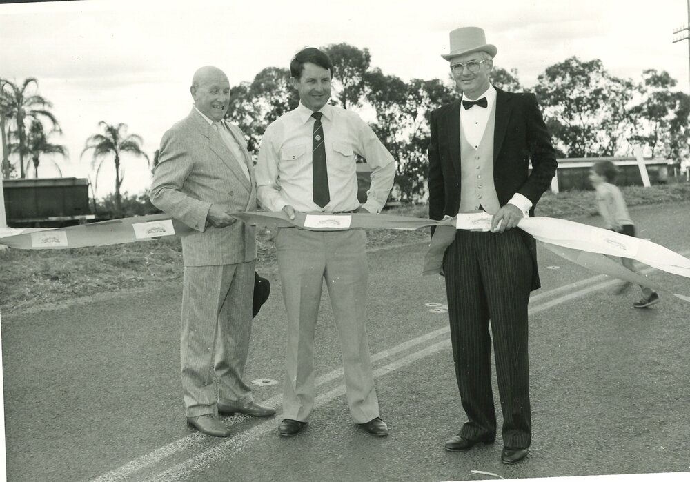Retieing the ribbon at the decommissioning of the Chinchilla Overhead Railway Bridge, 1987
