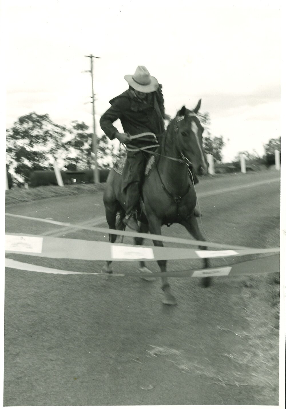 Man on a horse at the decommissioning of the Chinchilla Overhead Railway Bridge, 1987