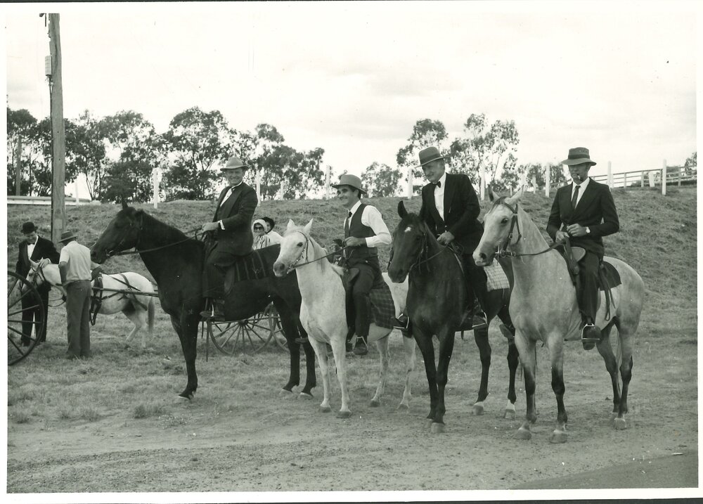 Dignitaries on horseback at the decommissioning of the Chinchilla Overhead Railway Bridge, 1987