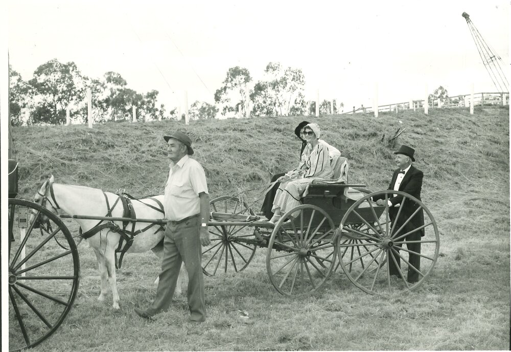 Horse-drawn vehicle at the decommissioning of the Chinchilla Overhead Railway Bridge, 1987