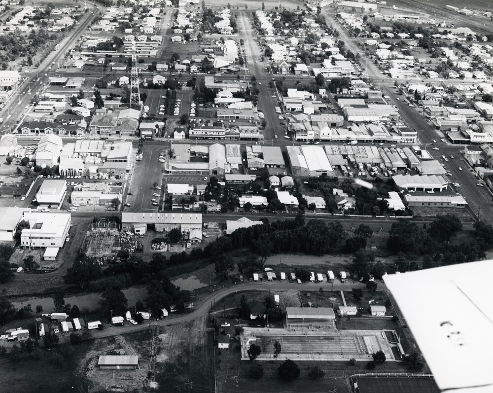 Aerial view of Dalby town centre, circa 1960s