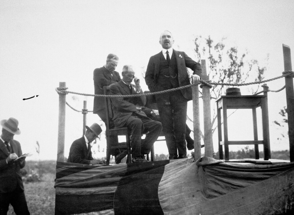 Alderman Peter Garrow officially the Dalby Hospital Fair at Jimbour Station, 1925