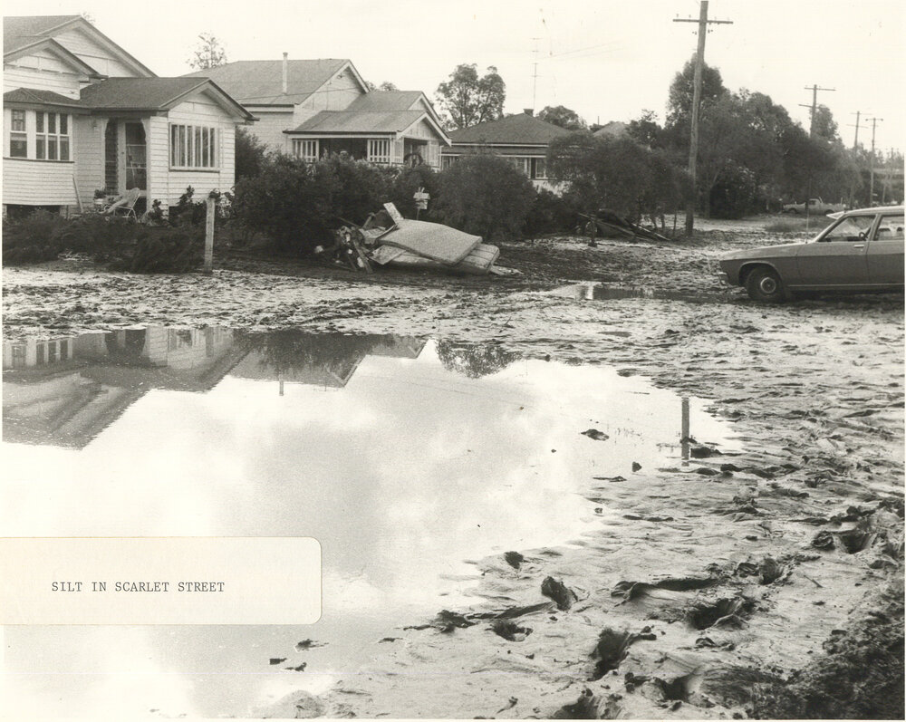 Aftermath of flooding in Scarlet Street, Dalby, 1981