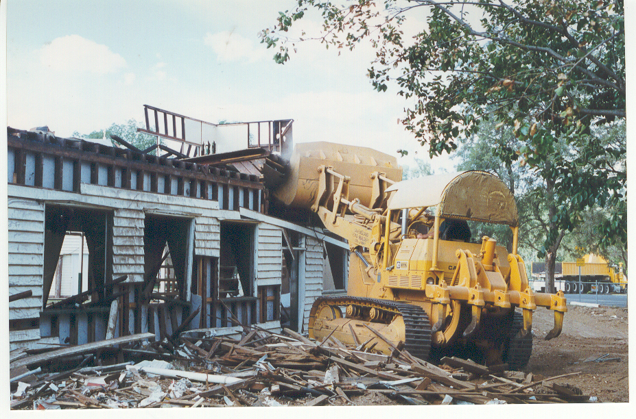 Heavy machinery demolishing St. Columba's Convent School, Dalby, 1999