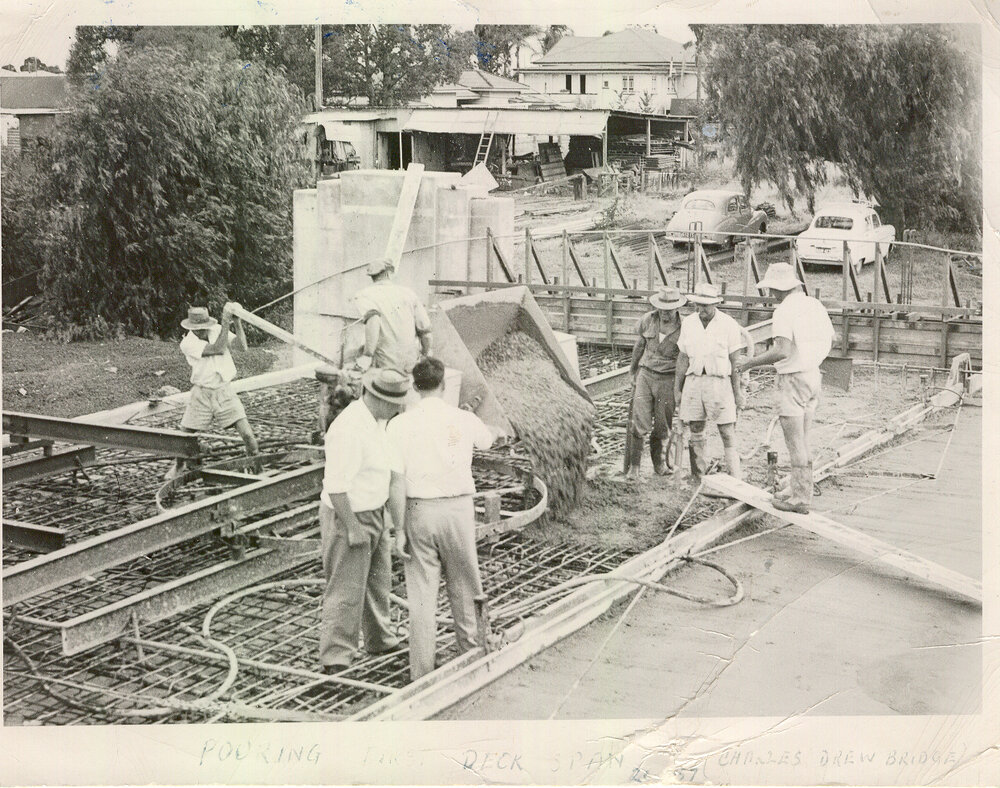 Charles Drew Bridge under construction, Dalby, 1957