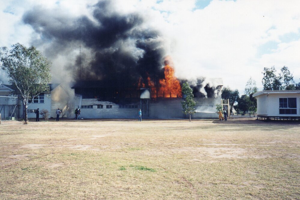 Rear of Meandarra State School on fire, 1995