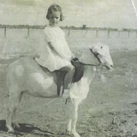 Young girl on a goat, Dalby, circa 1930s