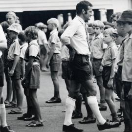 Teachers on yard patrol at Dalby South State School, 1975