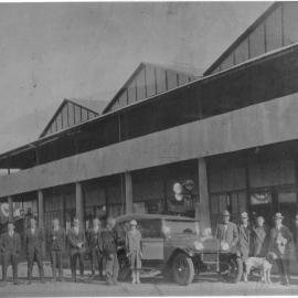 People standing in front of the renovated Ewing's Garage building, Dalby, 1928