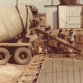 Pouring cement for the Meandarra State School pool, 1982