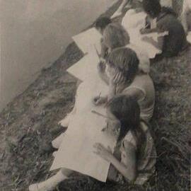 Outdoor art lessons at Drillham State School, 1974